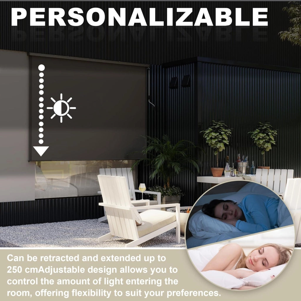 Tenda a rullo verticale per esterni, 180 x 250 cm, resistente alle intemperie, protezione solare, manovella, tenda per balcone e giardino