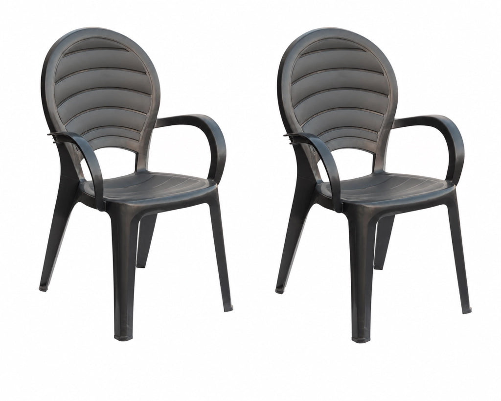 Paloma, Set 2 Poltrone da Esterno, Polipropilene, 56 × 55 × 88 cm, Impilabili, Antracite