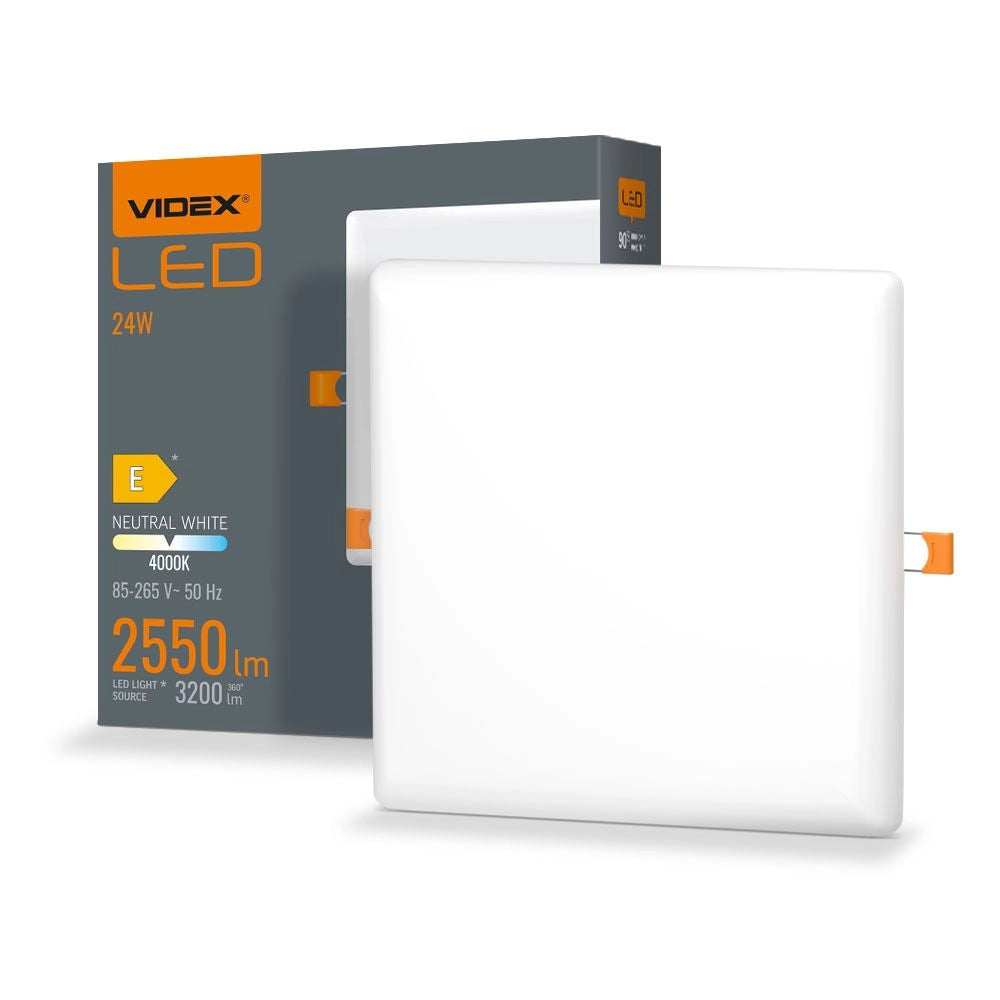 Downlight LED incasso quadrato bianco IP54 24W 4000K Videx