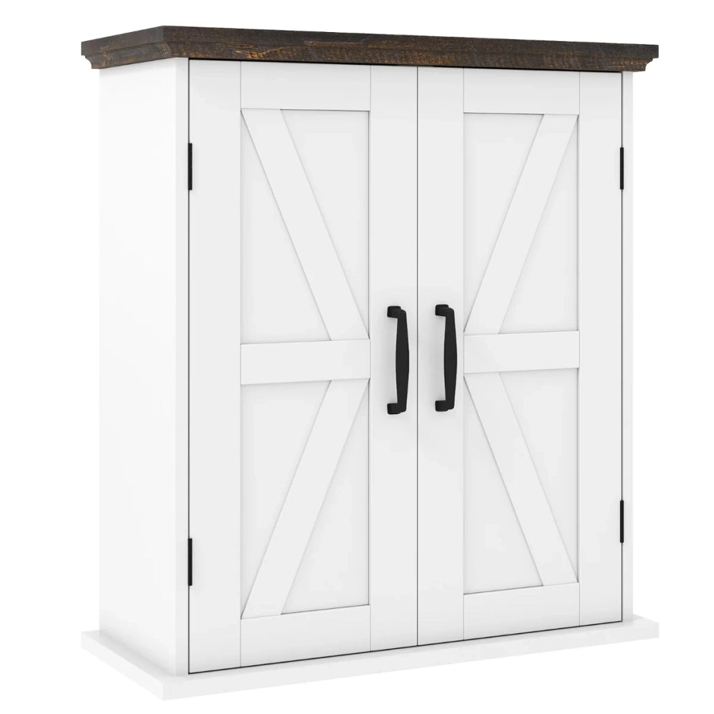 Mobiletto da bagno pensile 53,5 x 22,5 x 60 cm contenitore flessibile stile rustico MDF bianco 20_0018757