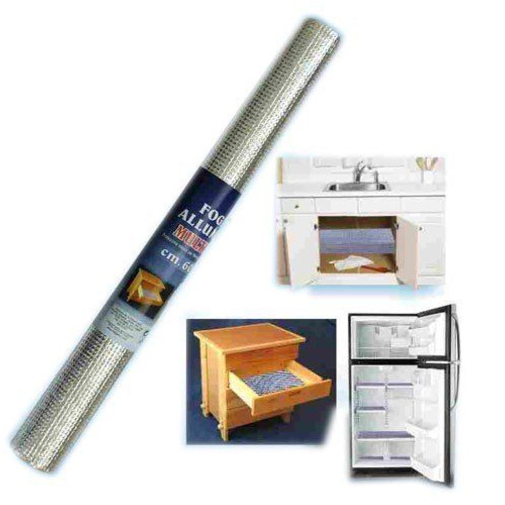 Trade Shop - Foglio Alluminio Multifunzione Cucina Tappeto Protezione Mensole 60x200cm -