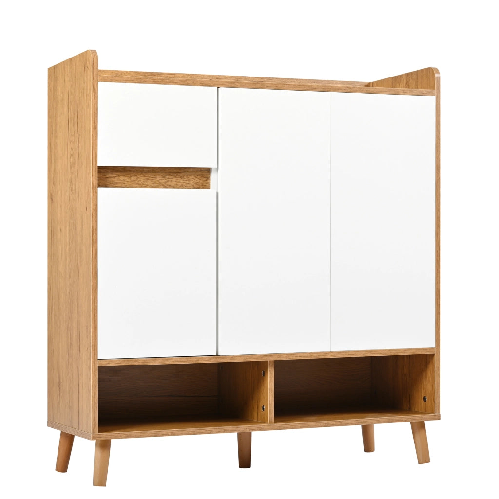 Scarpiera 90x35x99 cm con ripiani regolabili; pannello truciolare bianco e naturale