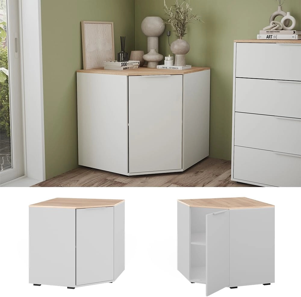 Credenza Betti, Bianco/Sonoma, 77.9 x 77.9 cm con 1 porta, per riporre abiti e oggetti di uso quotidiano