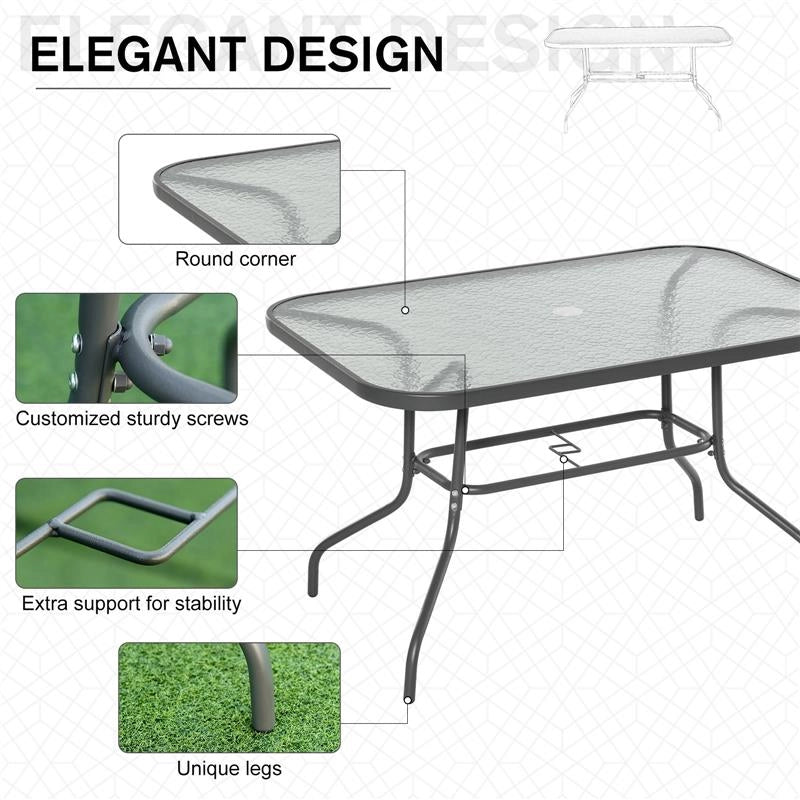 TAVOLO DA GIARDINO IN METALLO E VETRO CON FORO OMBRELLONE 120 X 80 X 70 CM
