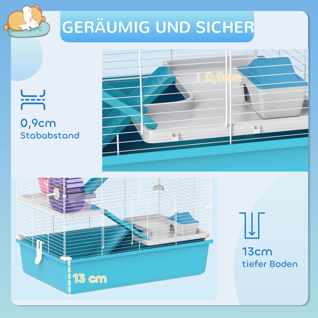 Gabbia per Criceti a 6 Piani con Tubi ¨C Zephmum ¨C Blu Chiaro