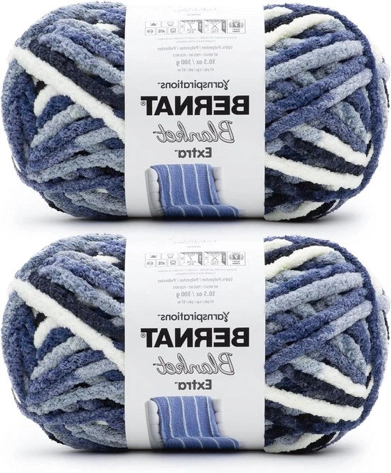 Set di due coperte in chenille spugnosa extra fadate in tono blu - 2 pezzi - 300g 10,5oz - 7 jumbo - 97 metri - Poliestere - Pannocchiatura Haken Amigurumi