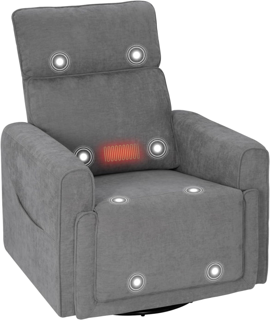 Poltrona Reclinabile Massaggiante con Funzione Riscaldamento, Sedia Ergonomica, Girevole e Oscillante, con Poggiatesta, Tasche Laterali e Porta USB, per Soggiorno, Camera da Letto, Beige