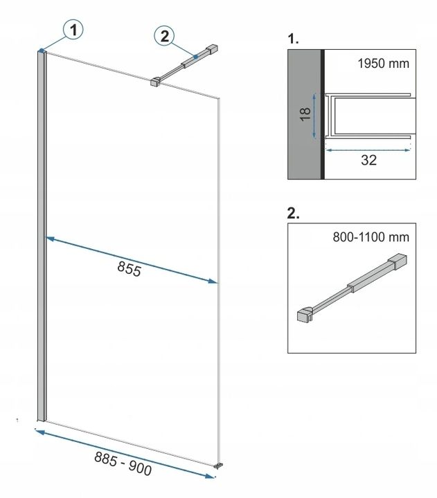 Parete Doccia Rea Aero Black Mat 90 Con Mensola Evo