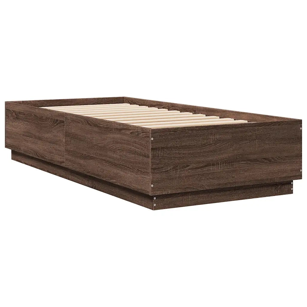 Giroletto Luci LED-Struttura Letto con LED Rovere Marrone 100x200 cm Legno Multistrato 102502