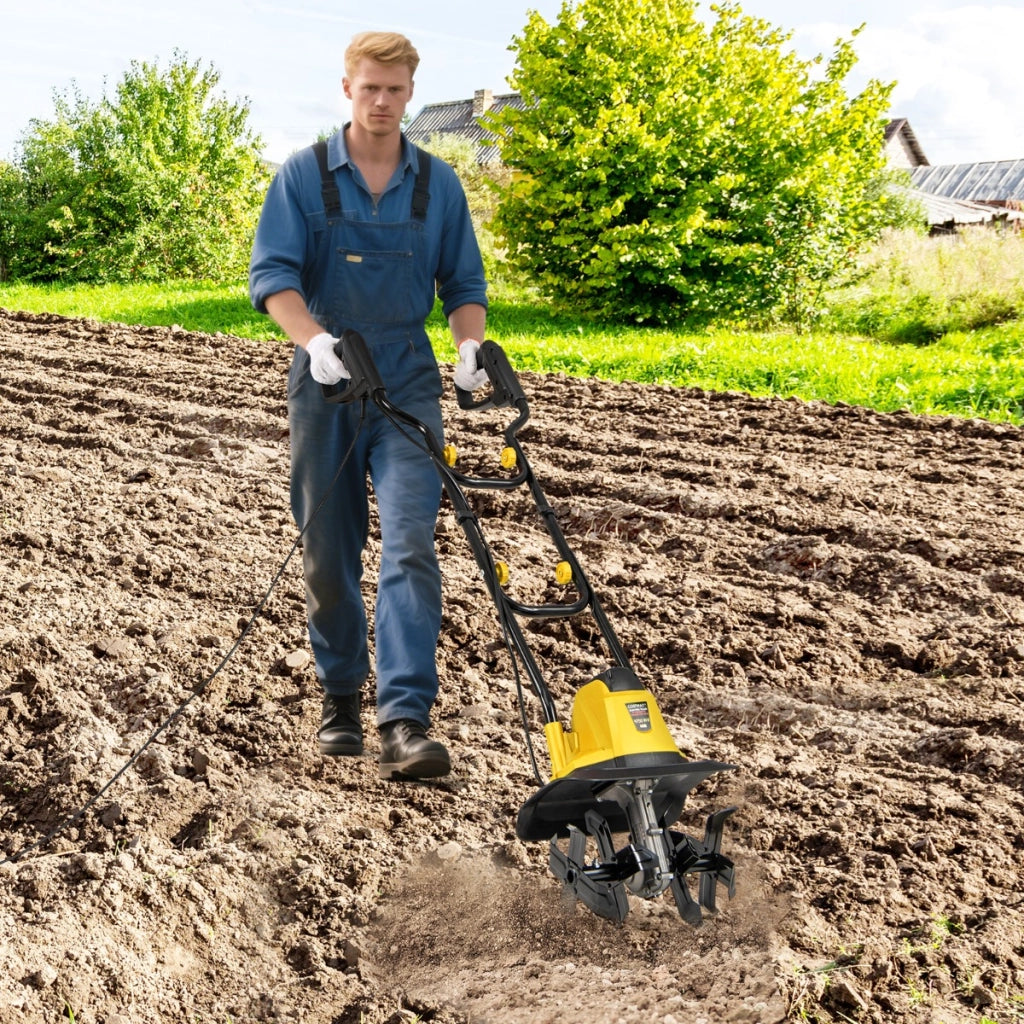 Motocoltivatore da giardino pieghevole con larghezza, Motozappa elettrica a filo di lavoro 32cm e profondit¨¤ 22cm Giallo-Deposito utensili Tool