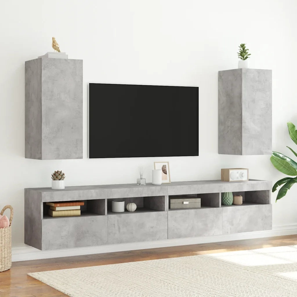 Mobile TV a Parete con Luci LED Grigio Cemento 30,5x35x70 cm 837238