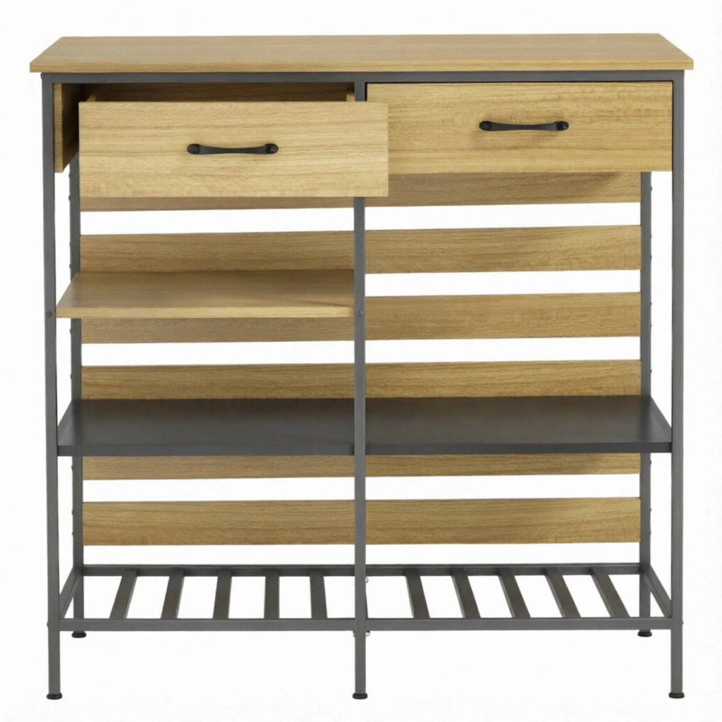 Credenza da cucina, mobile contenitore con 2 cassetti e 3 vani a giorno, mobile da cucina per soggiorno e sala da pranzo