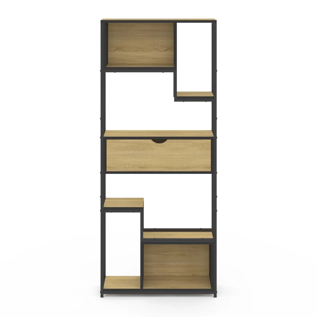 IDMarket - DETROIT libreria asimmetrica a 6 livelli con cassetto dal design industriale 161 cm