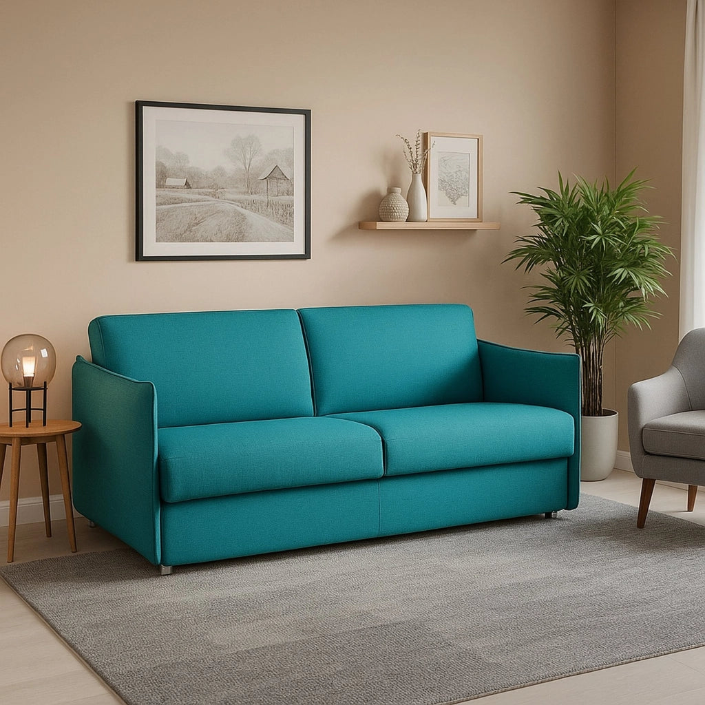 Severo, Divano Fisso 3 Posti Sfoderabile Made in Italy, 200x95 cm Azzurro