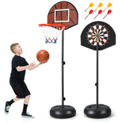 Set di canestro 2-in-1 con pannello doppio e 6 freccette, Canestro da basket per bambini regolabile in altezza-Ricreazione outdoor