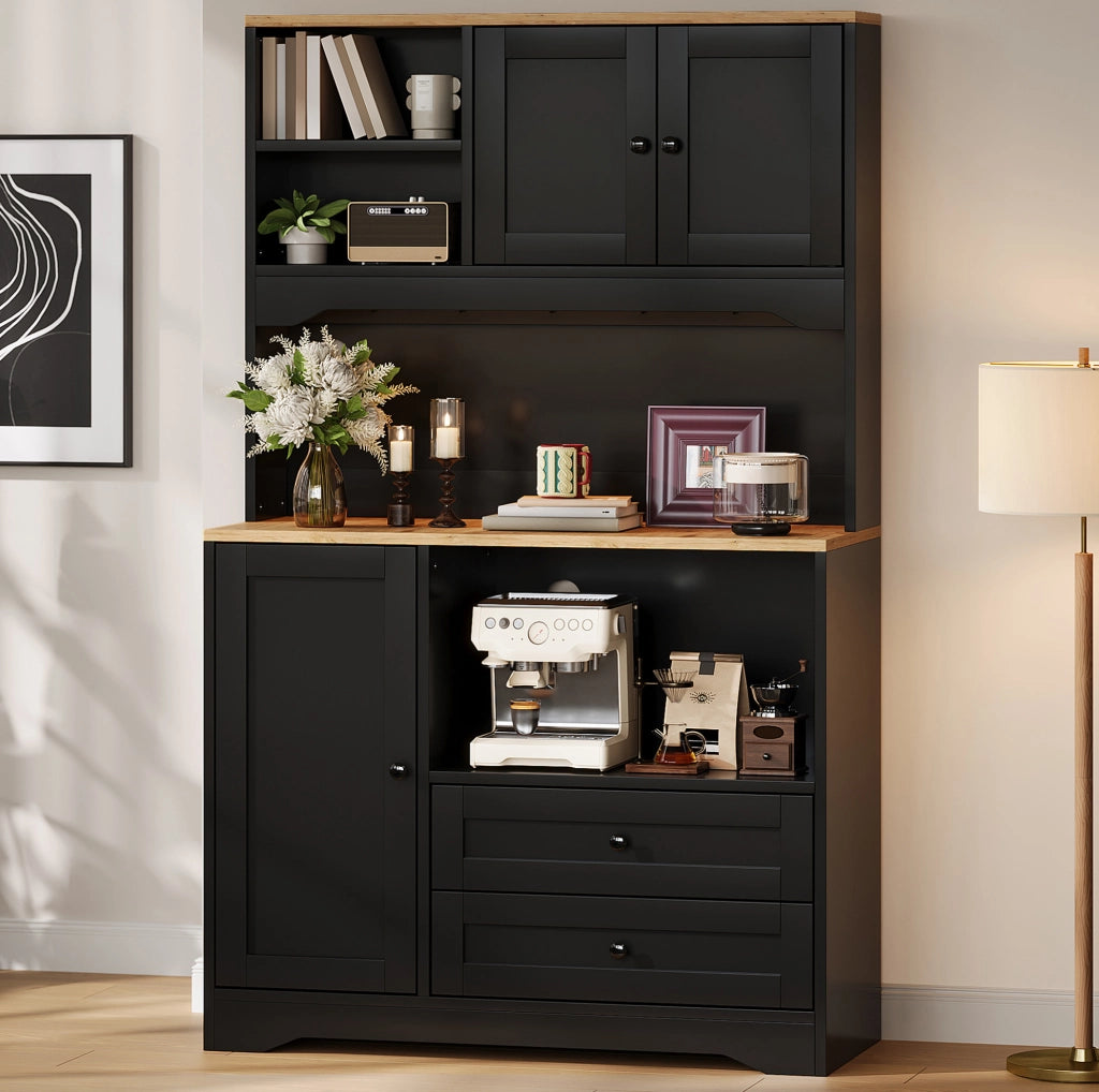 Buffet cucina multifunzionale con LED e prese; vano microonde 100x40x163 cm; nero