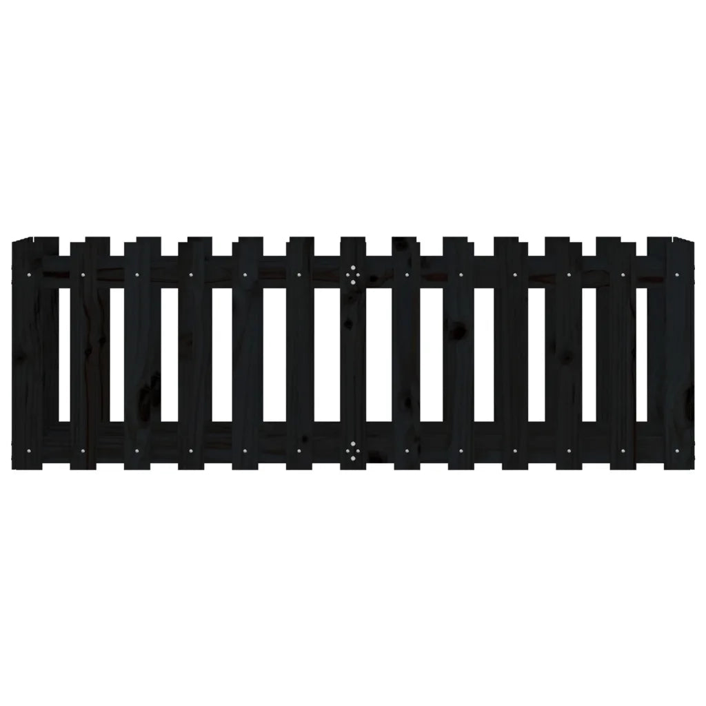 Fioriera Giardino a Recinzione Nera 150x50x50cm Massello Pino 832494