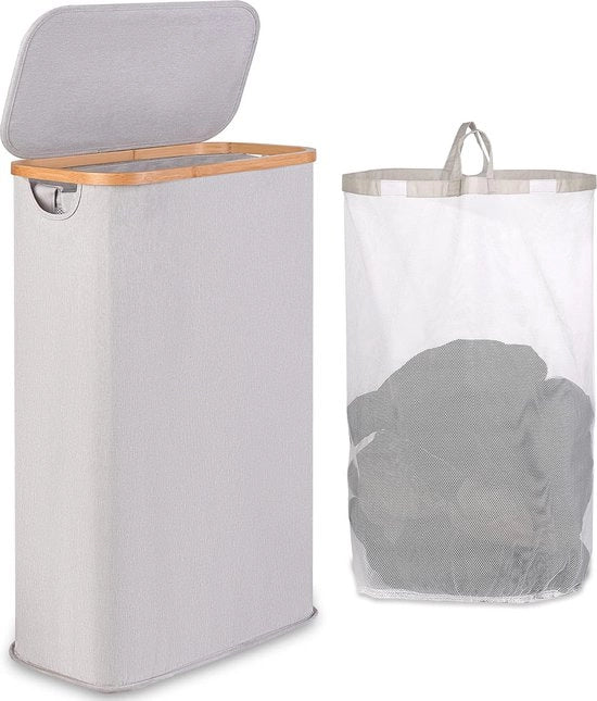 Asciugamani pieghevoli portatili in bambù con 2 cassetti - 25 litri - inclusi asciugamani - per bagno e stile naturale