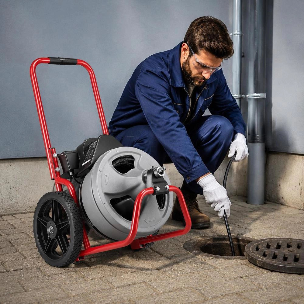 Pipe Cleaning Machine Φ9.5 Mm X 22 M, Cleaning Spiral With Manual Feed, 6 Cutting Tools & Pneumatic Foot Switch, Pipe Cleaner For Pipe Diameters From 50 Mm To 100 Mm