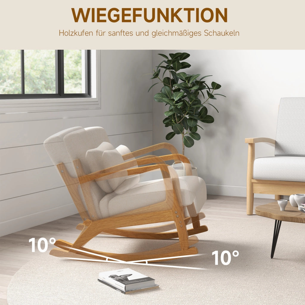 Sedia a dondolo stile retro ¨C Xylo ¨C legno gomma beige marrone 64,5x92x81,5 cm