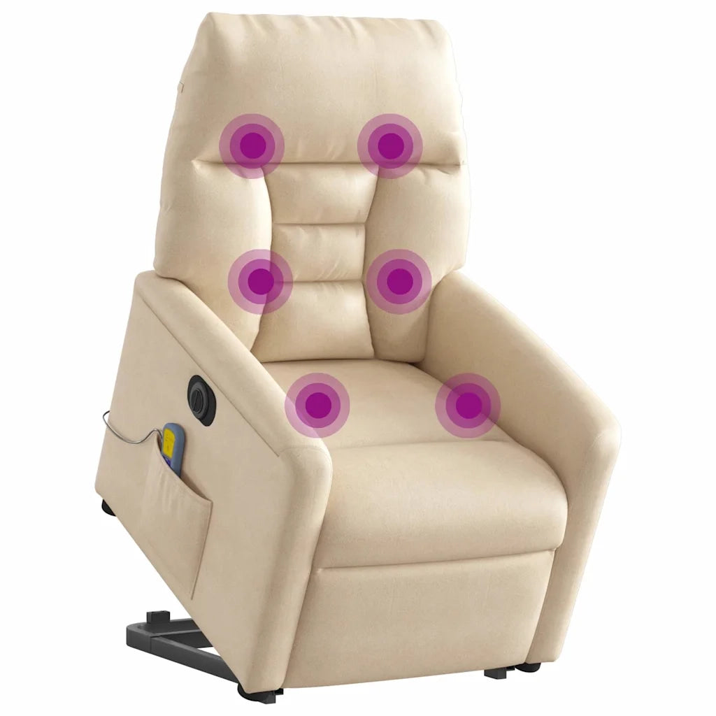 Poltrona a Rialzo Reclinabile Massaggiante Beige in Microfibra 3303113