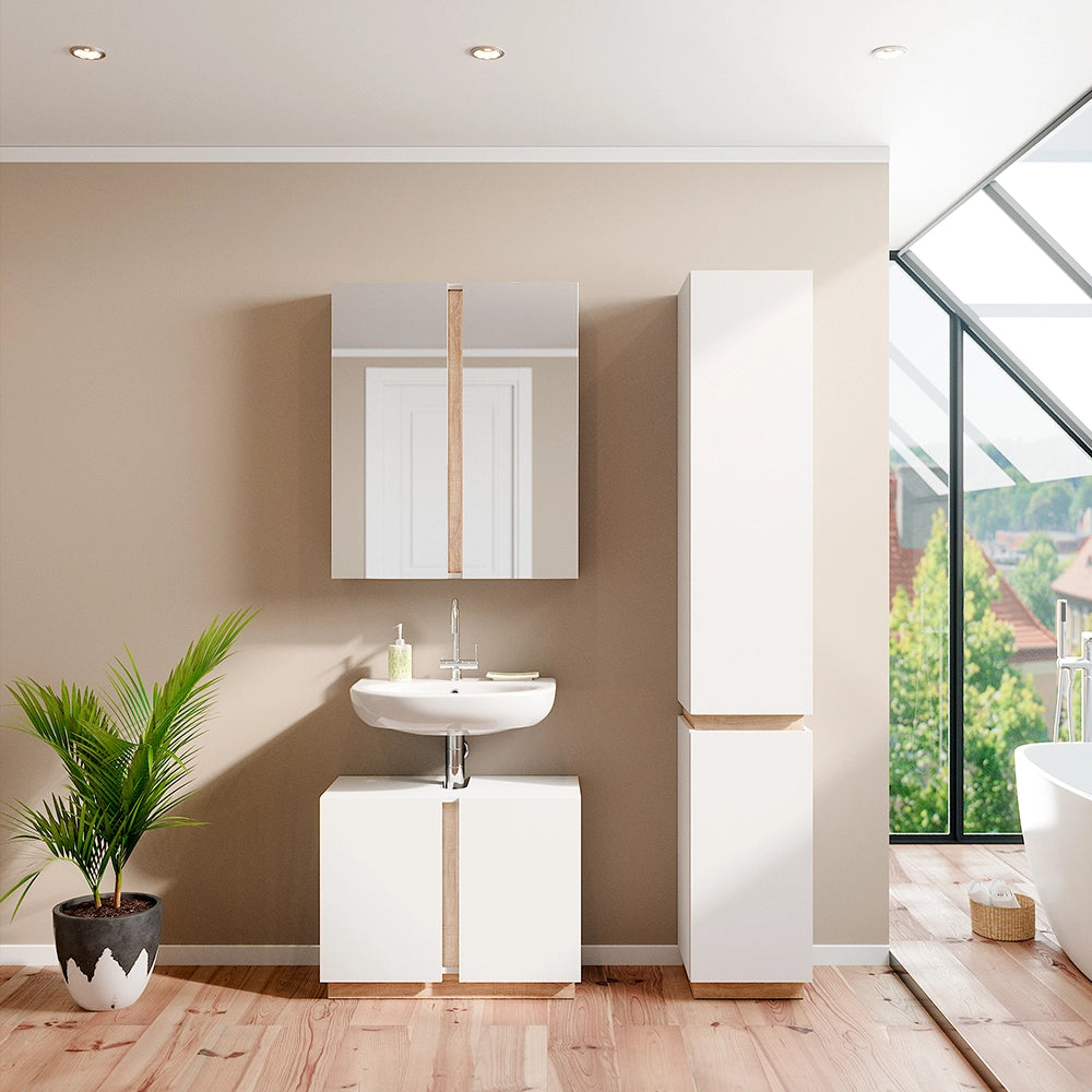 Vicco Set di mobili da bagno Bianco 3 parti, con colonna