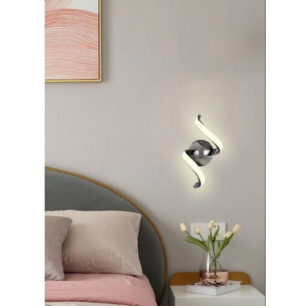 Trade Shop - Applique Led A Parete 9watt Curva Spirale Luce Fredda Naturale Calda E58 Argento -