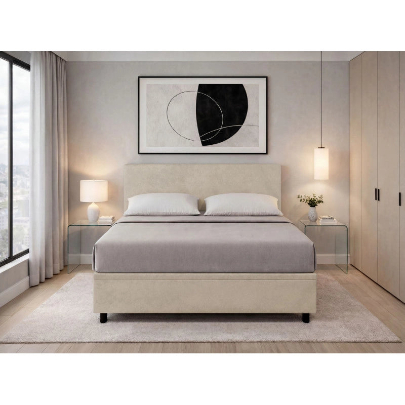 Letto imbottito Matrimoniale 160x200 cm Flat - Contenitore,Microfibra,Sabbia