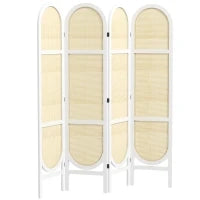 Paravento Interno in Legno da 4 Pannelli 170 x 160 cm Pieghevole e Portatile, Motivo Intrecciato a Mano, Bianco