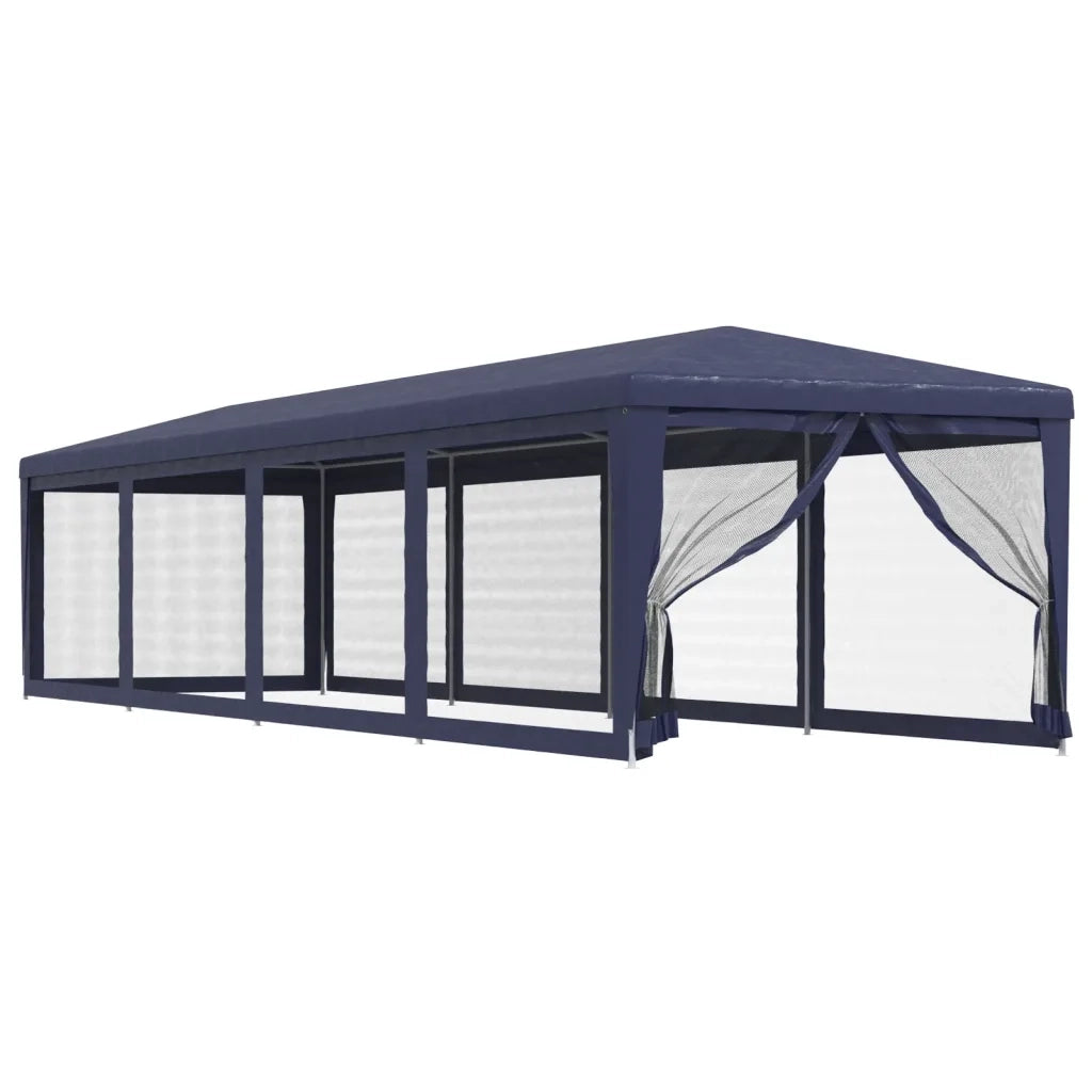 Tenda per Feste con 10 Pareti Laterali in Rete-Tenda da campeggio Blu 3x12 m HDPE