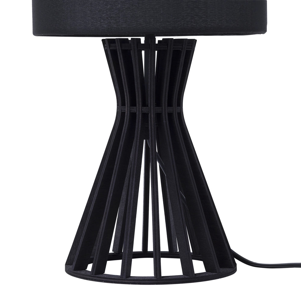 Lampada da Tavolo in Legno Nero e Paralume in Tessuto Contemporanea