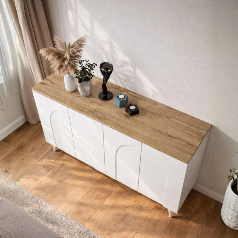 Madia Bono con 4 ante ad arco in colore bianco e piano rovere