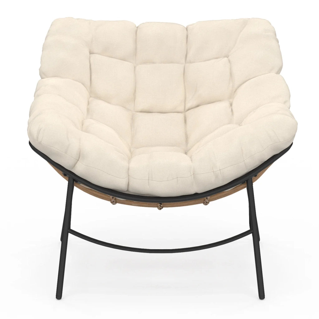 IDMarket - LOA, sdraio da giardino in rattan con cuscino ecrù