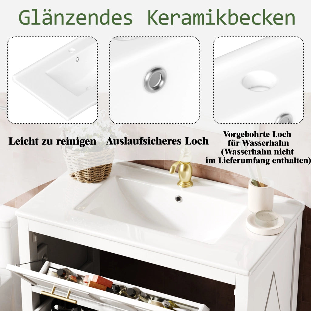 MOBILE BAGNO 81x46,5x86,5 cm Bianco in MDF con lavabo in ceramica