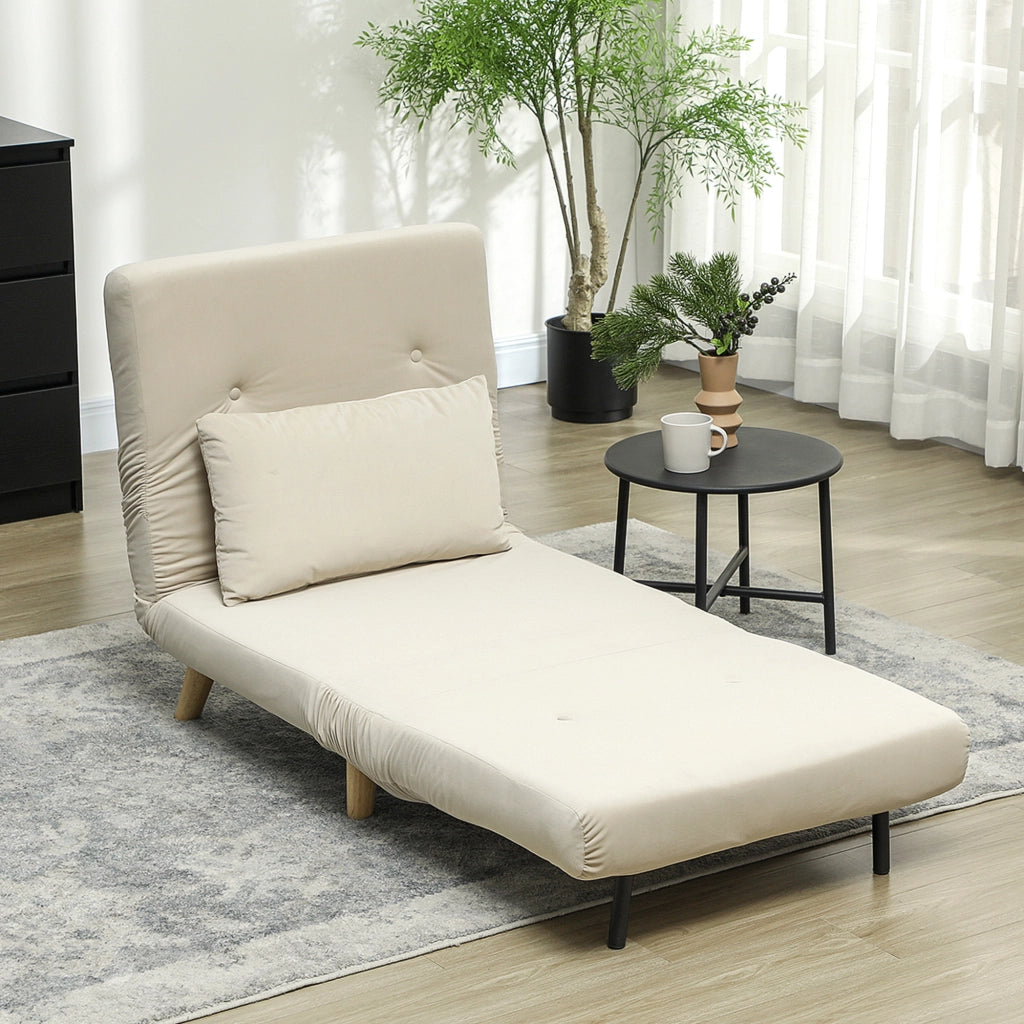 Poltrona letto imbottita ¨C zephmum ¨C beige, velluto, regolabile