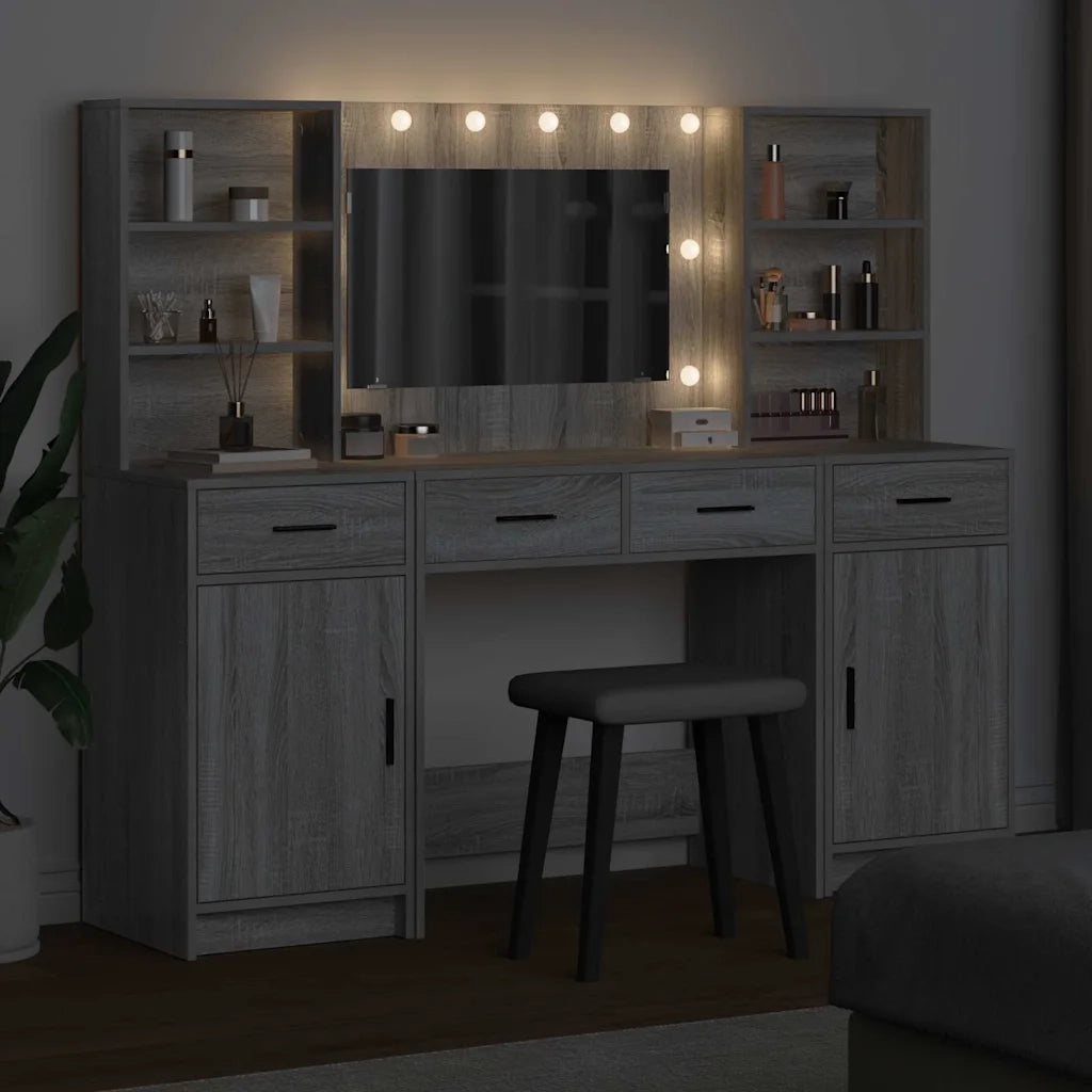 Set da tavolo da trucco con LED con porta 3 pcs Grigio Sonoma 3334286