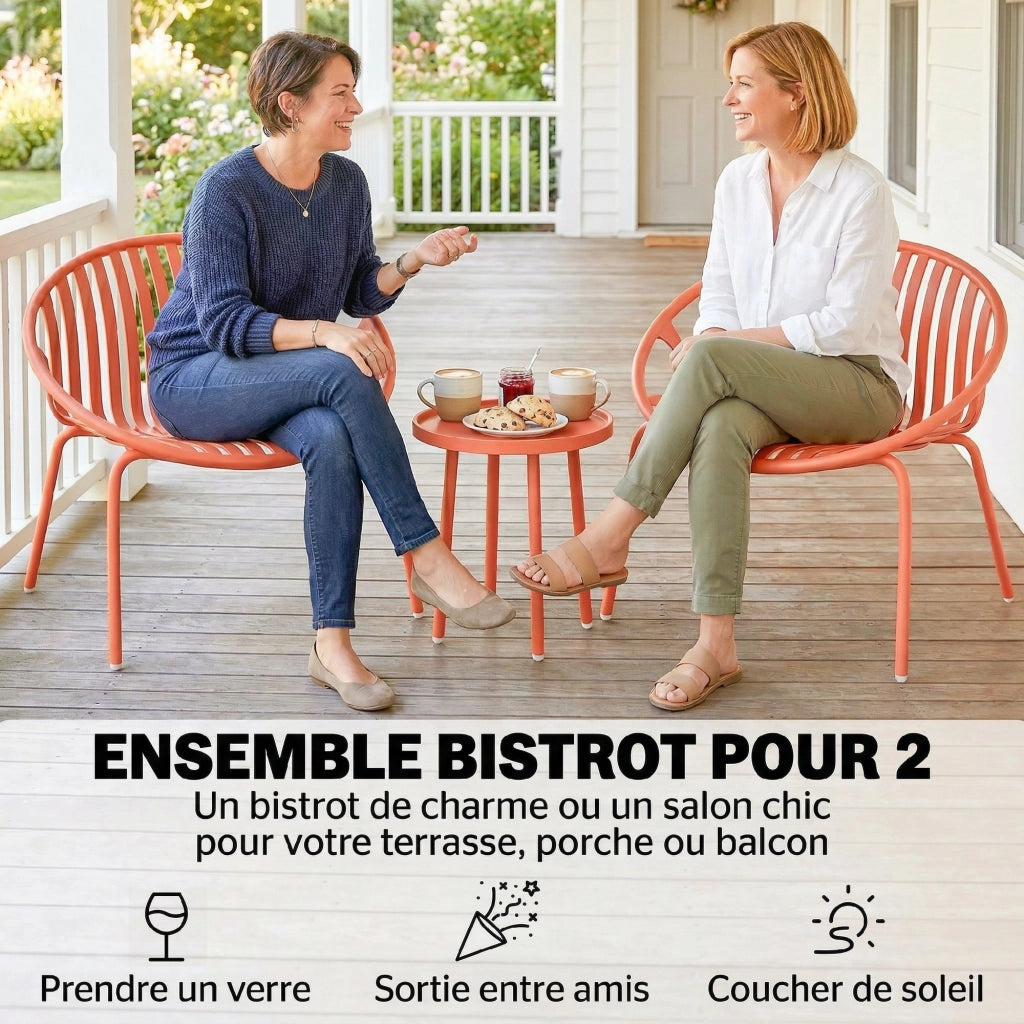Set tavolino da giardino 3 pezzi ¨C zephmum ¨C rosso, acciaio e polipropilene, 80x70x75 cm
