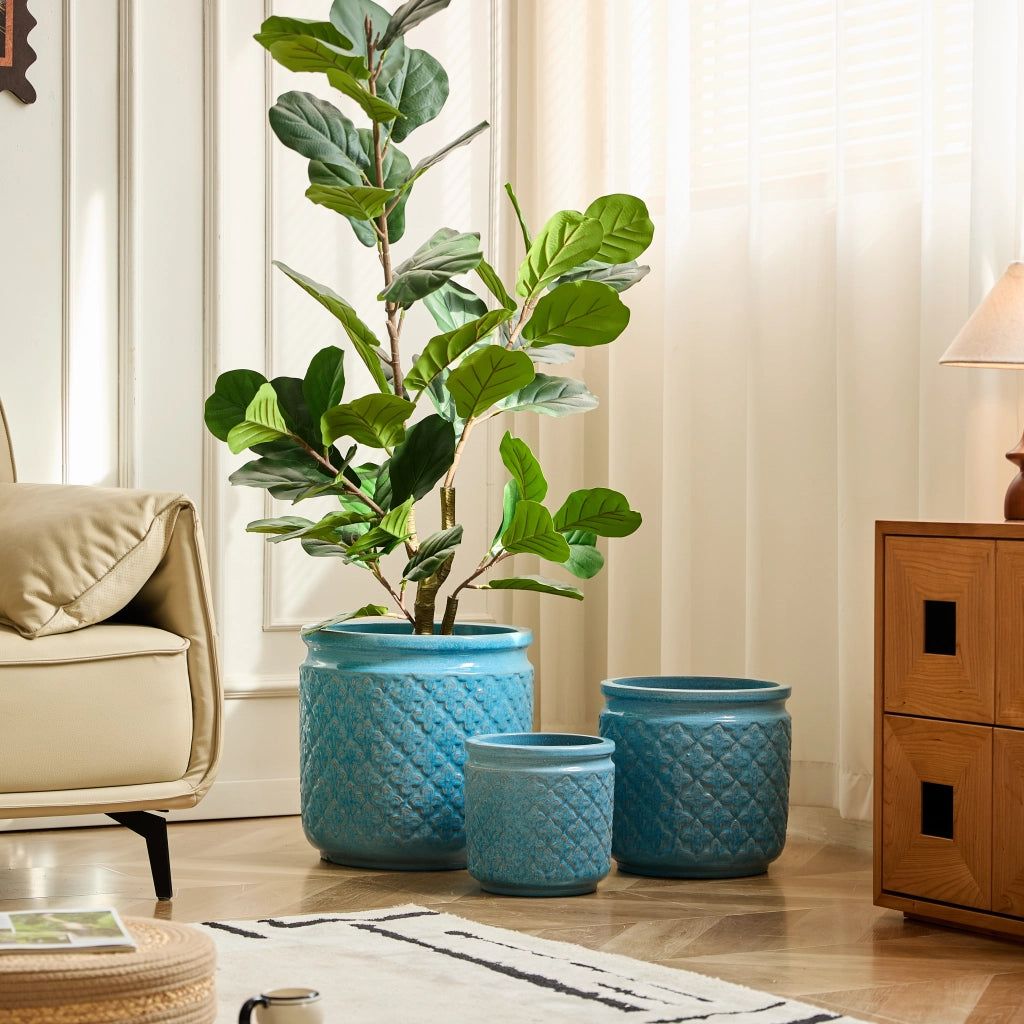 Fioriera in ceramica con foro di drenaggio finitura blu anticato per interno e esterno resistente al gelo