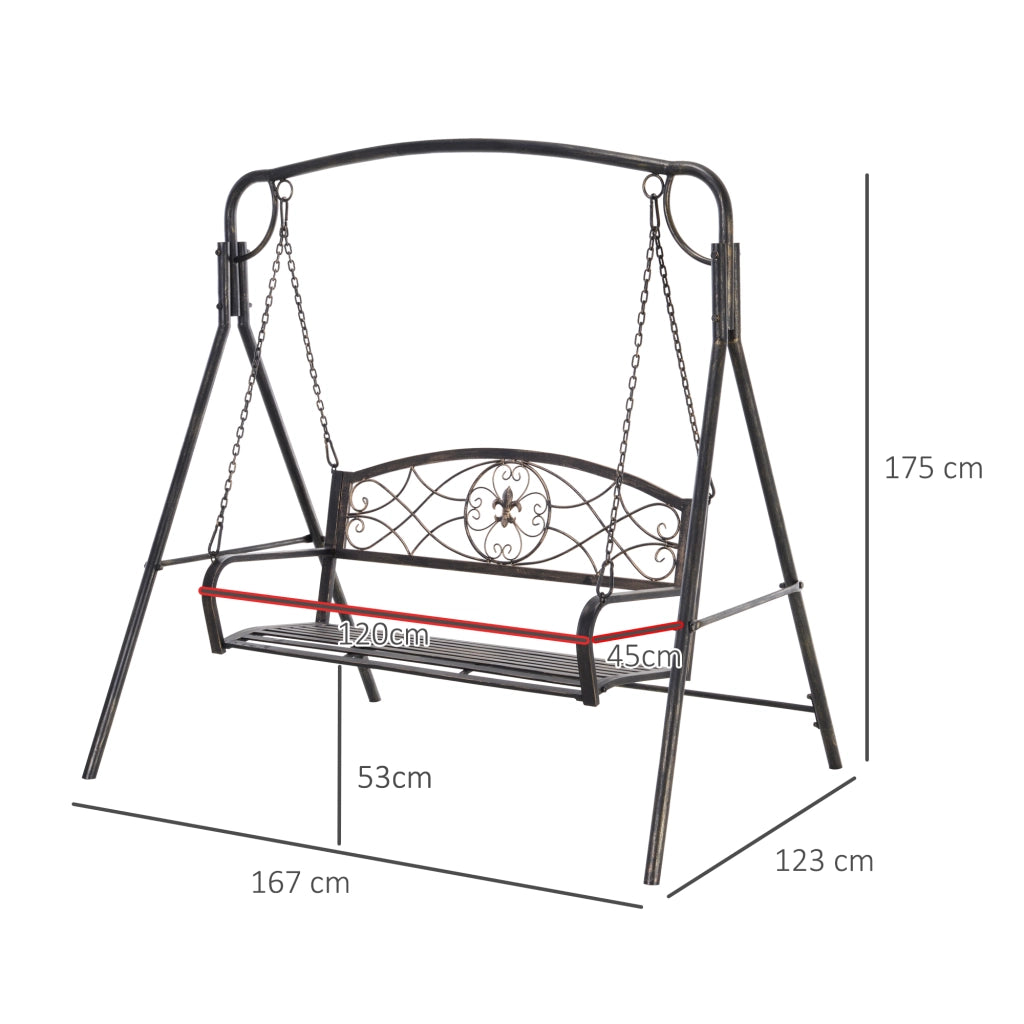Altalena da giardino per 2 persone altalena in metallo in bronzo 167 x 123 x 175 cm ideale per giardino e terrazza