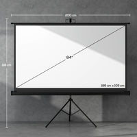 Telo per Proiettore Pieghevole da 84" con Treppiede Regolabile 200x8x118 cm in Plastica e Metallo Nero