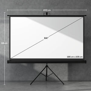 Telo per Proiettore Pieghevole da 84" con Treppiede Regolabile 200x8x118 cm in Plastica e Metallo Nero