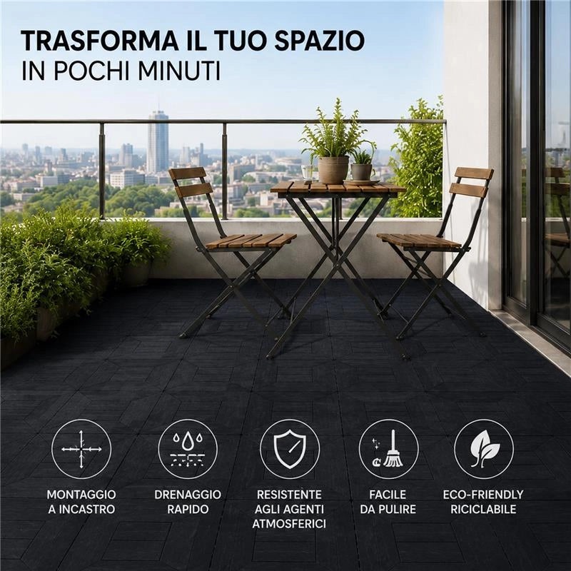 MA MAISON SET DI PIASTRELLE PER PAVIMENTO DA ESTERNO MODELLO EASY ANTRACITE 30,4X30,4X2 H CM - 0,36 M2 36 PEZZI