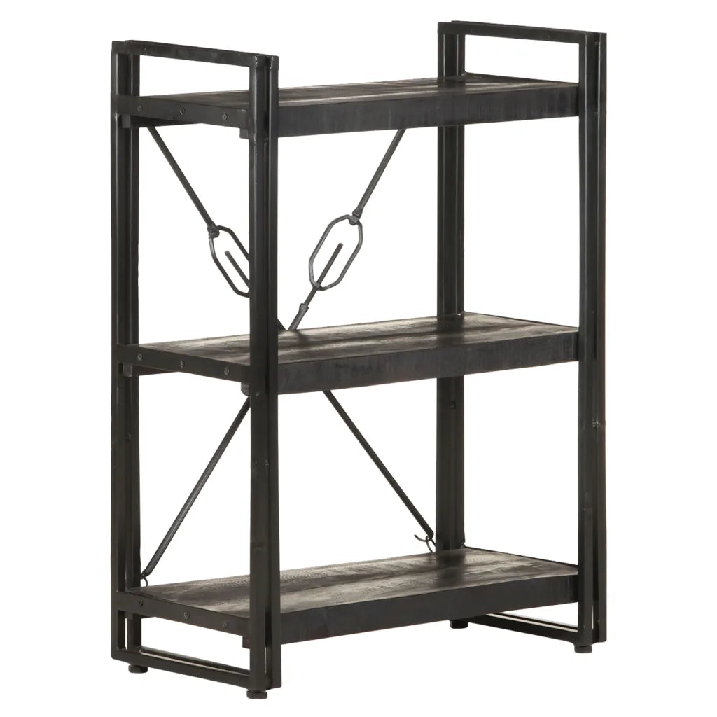 Libreria a 3 Ripiani 60x30x80cm Nero in Legno Massello di Mango 320626