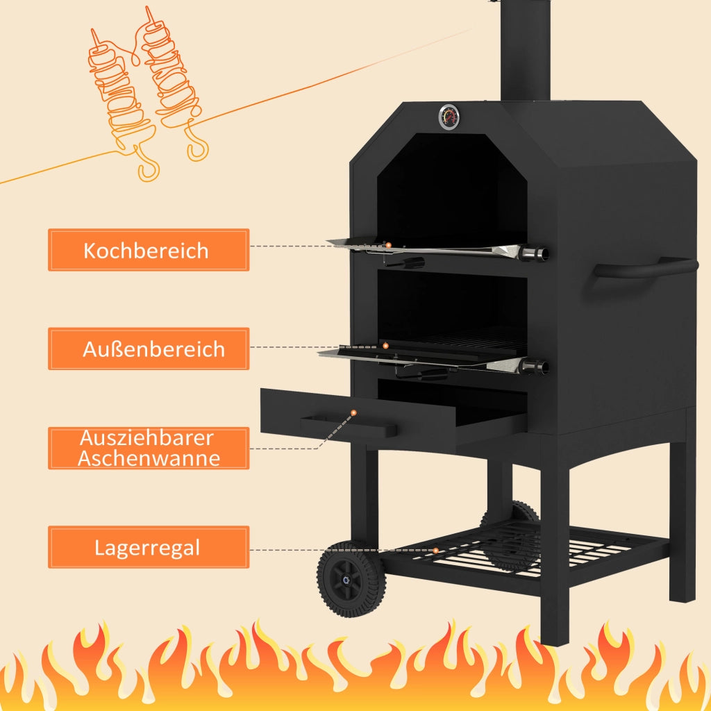 Forno Pizza 2 in 1 per Esterno ¨C zephmum ¨C Griglia, Piatto in Pietra, Nero, Acciaio Inox