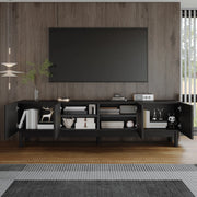 Mobile TV nero a 4 ante con ripiani, 169 x 34 x 45,5 cm
