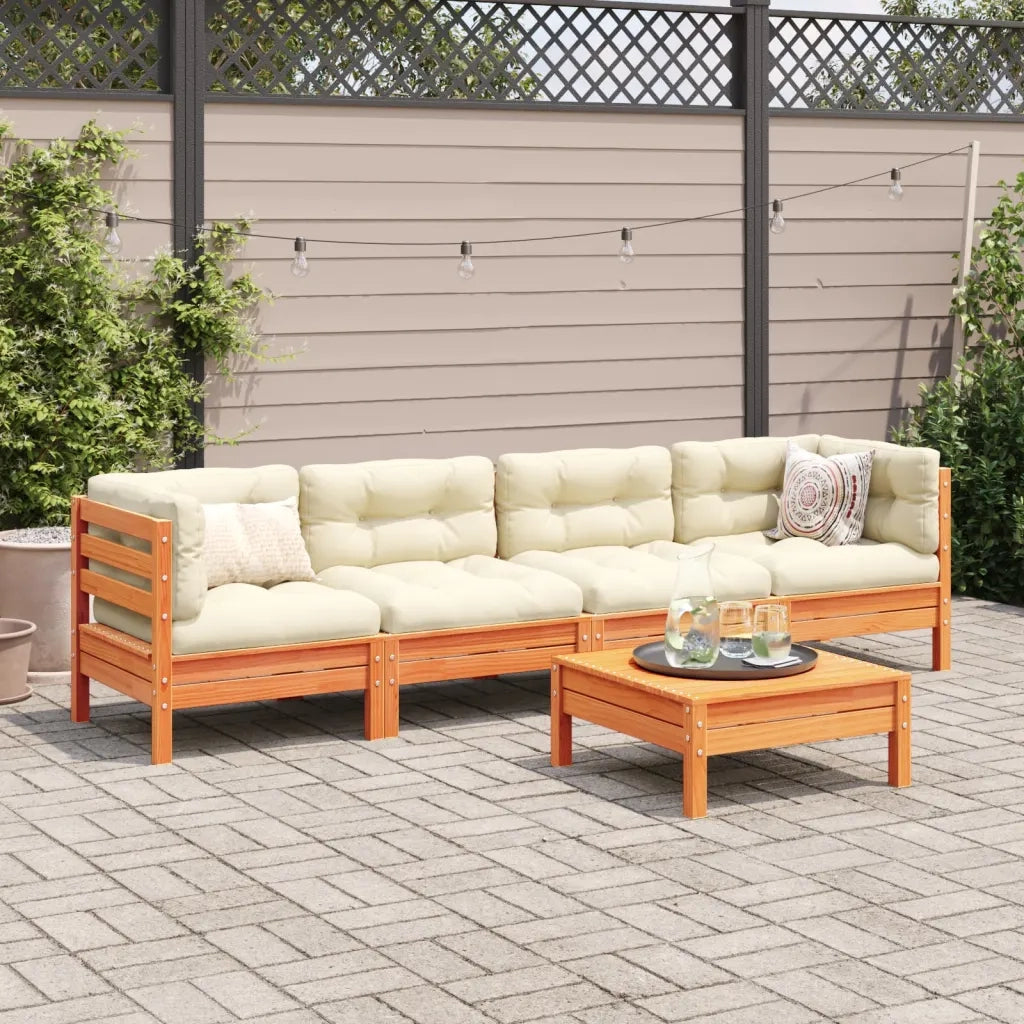 Set Divani Giardino 5pz con Cuscini Marrone Cera Massello Pinocod mxl 92676