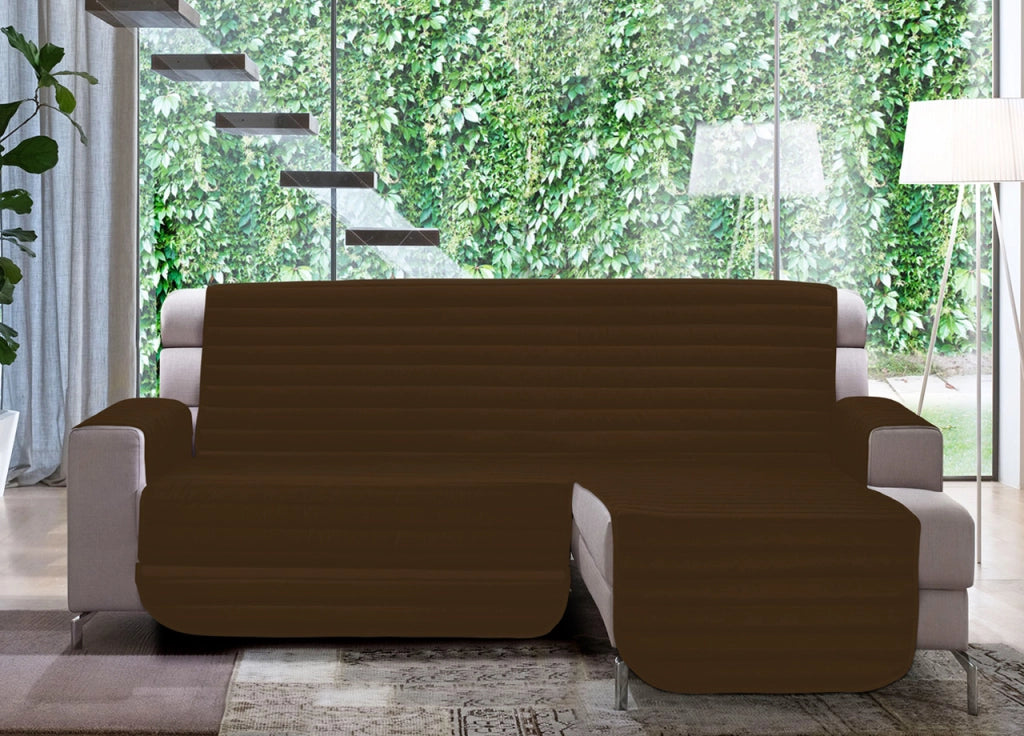 Copridivano Trapuntato Per Divani Con Penisola Modello Simpaty Colore Marrone - 190 cm - Marrone