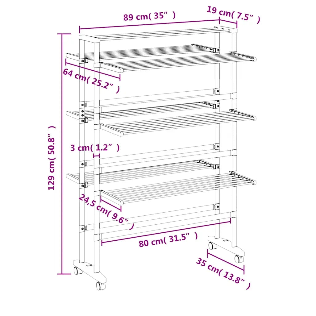 Stendibiancheria con Ruote 89x64x129 cm in Alluminio CFW6423496