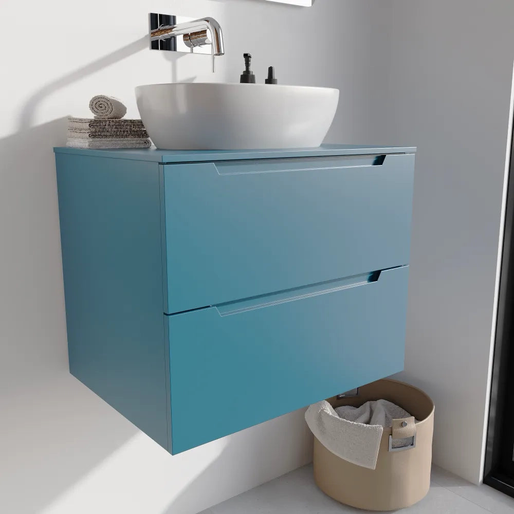 Mobile bagno sospeso 70cm dusk blue due cassetti soft-close con top | Bako