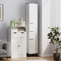 Mobile Colonna Bagno con 2 Armadietti con Ripiani Regolabili e Cassetto, 34x32x190 cm, Bianco